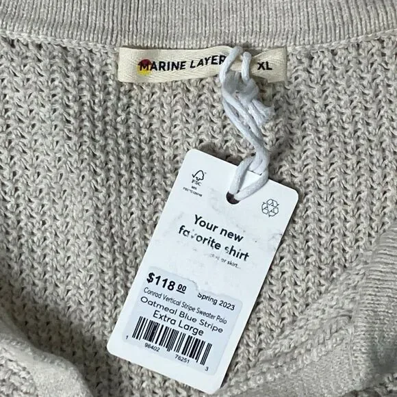 Marine Layer Mens XL Knit Polo Retro 70s Striped Preppy Mod Old Money Conrad